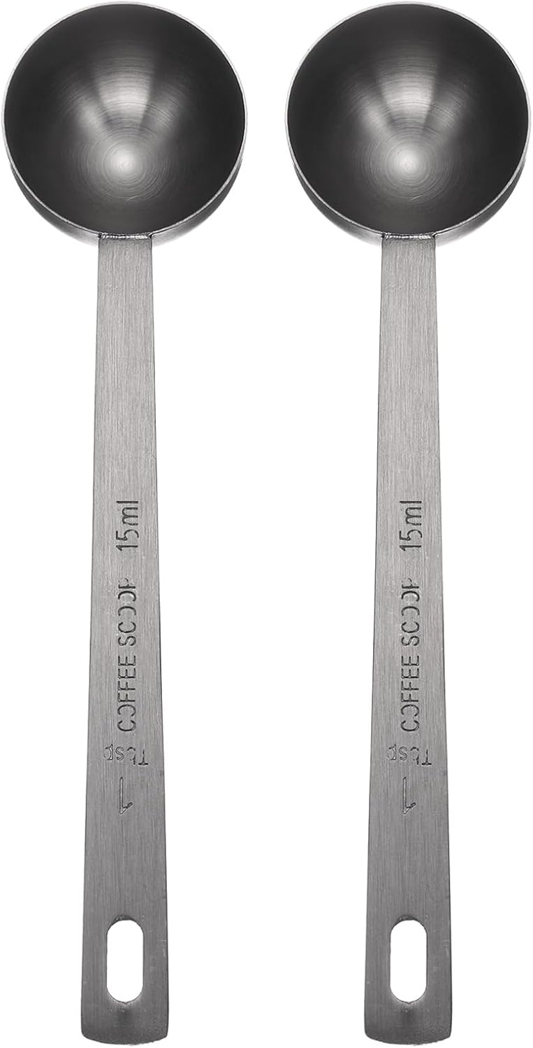 HARFINGTON 2pcs Coffee Scoop Spoon 1tbsp (3tsp, 15ml) 304 Stainless Steel Long Handle Teaspoon/Tablespoon Measuring Spoons Scoops for Tea Sugar Kitchen, Black