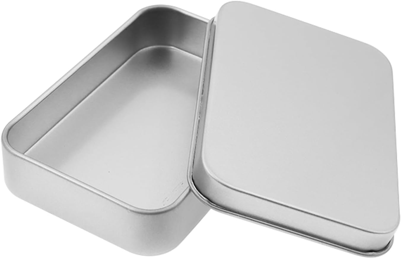 Metal Empty Boxes, Tin Boxes with Lid,Small Silver Tin Boxes,Stackable Organizer Containers,8PCS Storage Tin for Home Outdoor Active Storage Containers