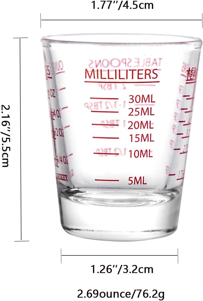 Shot Glasses Measuring Cup Set - 2 Pack Espresso Shot Glasses with Precise Measurement Marks,Heavy Duty Glass,Dishwasher Safe,Perfect for Coffee,Cocktails and Kitchen Use (Black & Red)