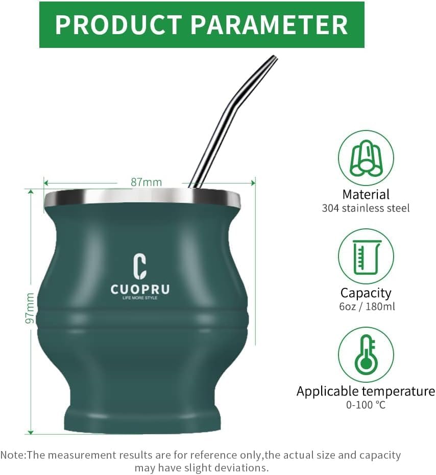 Stainless Steel Modern Yerba Mate Drinking Cup Set - 180 ml, Includes Bombilla Straw, Cleaning Brush, Blue