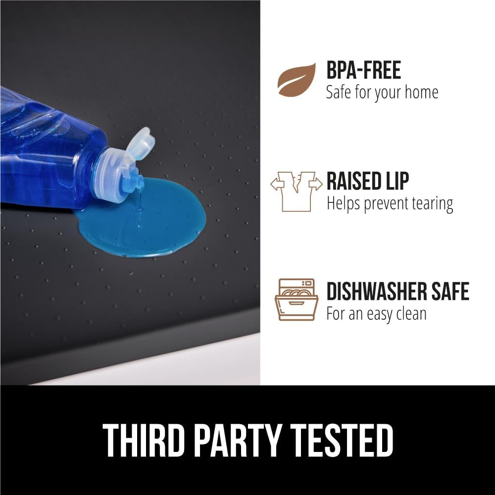 GORILLA GRIP Waterproof Silicone Under Sink Mat with Raised Lip for Kitchen and Bathroom, 34 x 22 in, Cabinet Shelf Liner Stay in Place Mats Dishwasher Safe Drawer Liner, Organizer Tray, Black