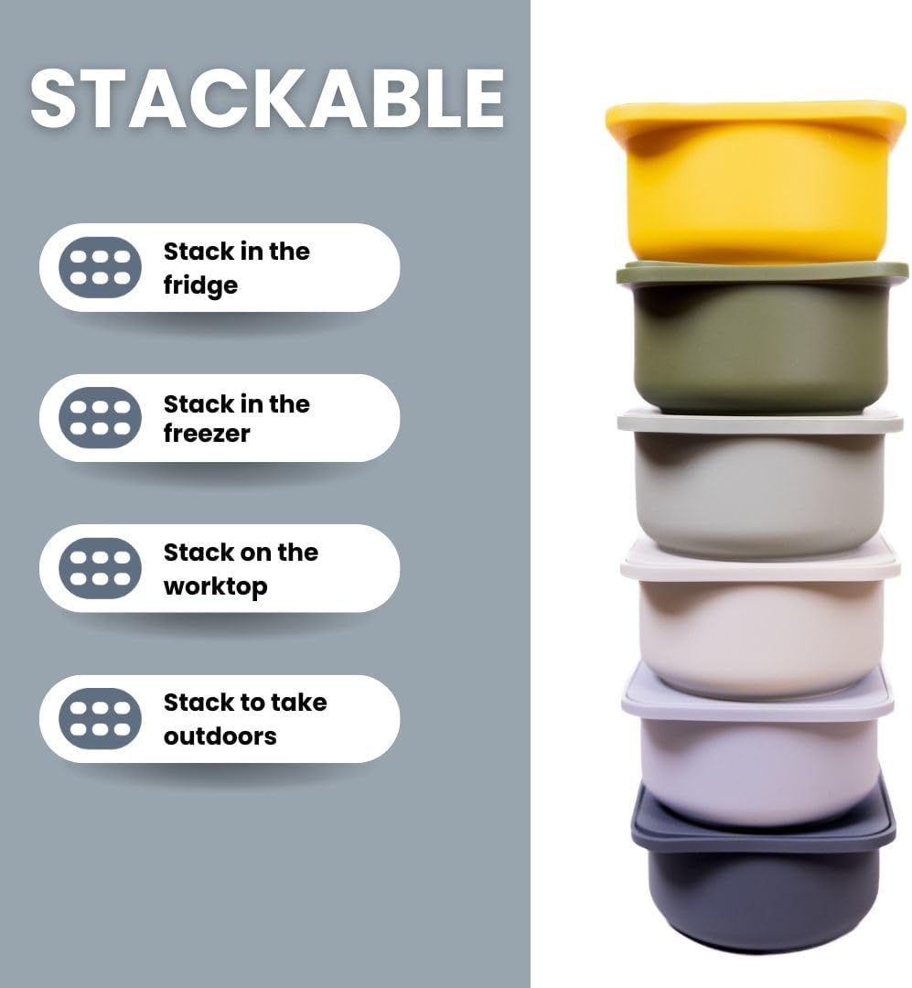 Babadoh Pizza Dough Proofing Silicone Containers with Lids | Pizza Making Accessories | Set of 6 | Multi Blue (2 Dough, 2 Smoke, 2 Steel) | Original Size (make 12" Pizzas)