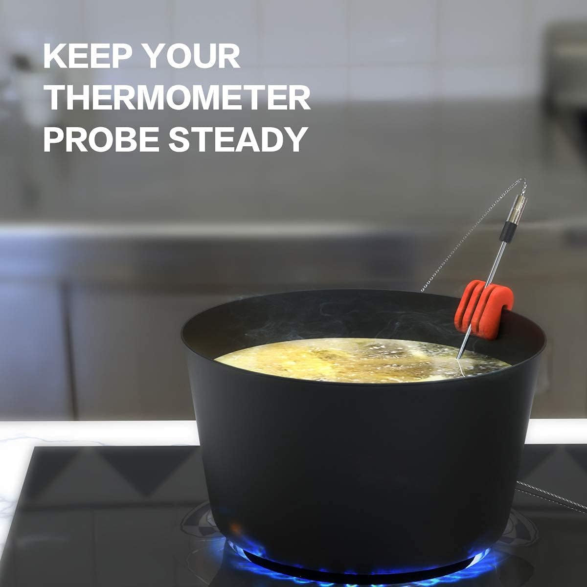 Universal Slicon Pot Clip/Cup Clip for Temperature Probe of Deep Fryer,Candy Pot, Probe Organizer (Pack of 3)