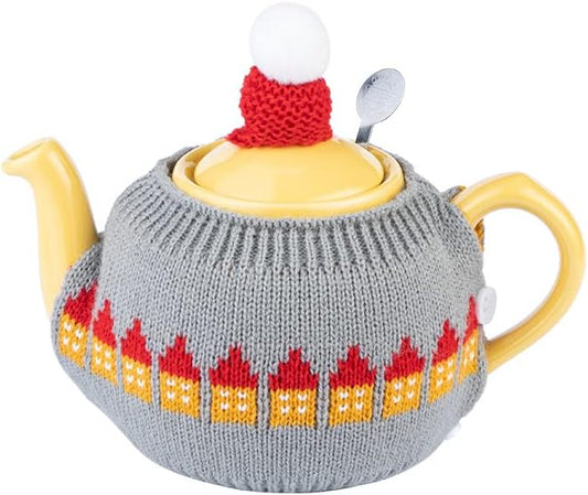 Tea Cozy Suitable for a 600ml,20oz Tea Pot,Teapot Warmer -100% Acrylic Fibers Filling,Two Piece (Grey House)