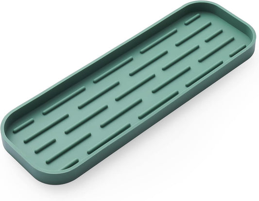 Silicone Kitchen Sink Organizer Tray for Multiple Usage,Eco-Friendly Sponges Holder for Kitchen Bathroom Counter or Sink,Dish Soap Dispenser,Scrubber,Bottle,Cup (Green, 12"×4")