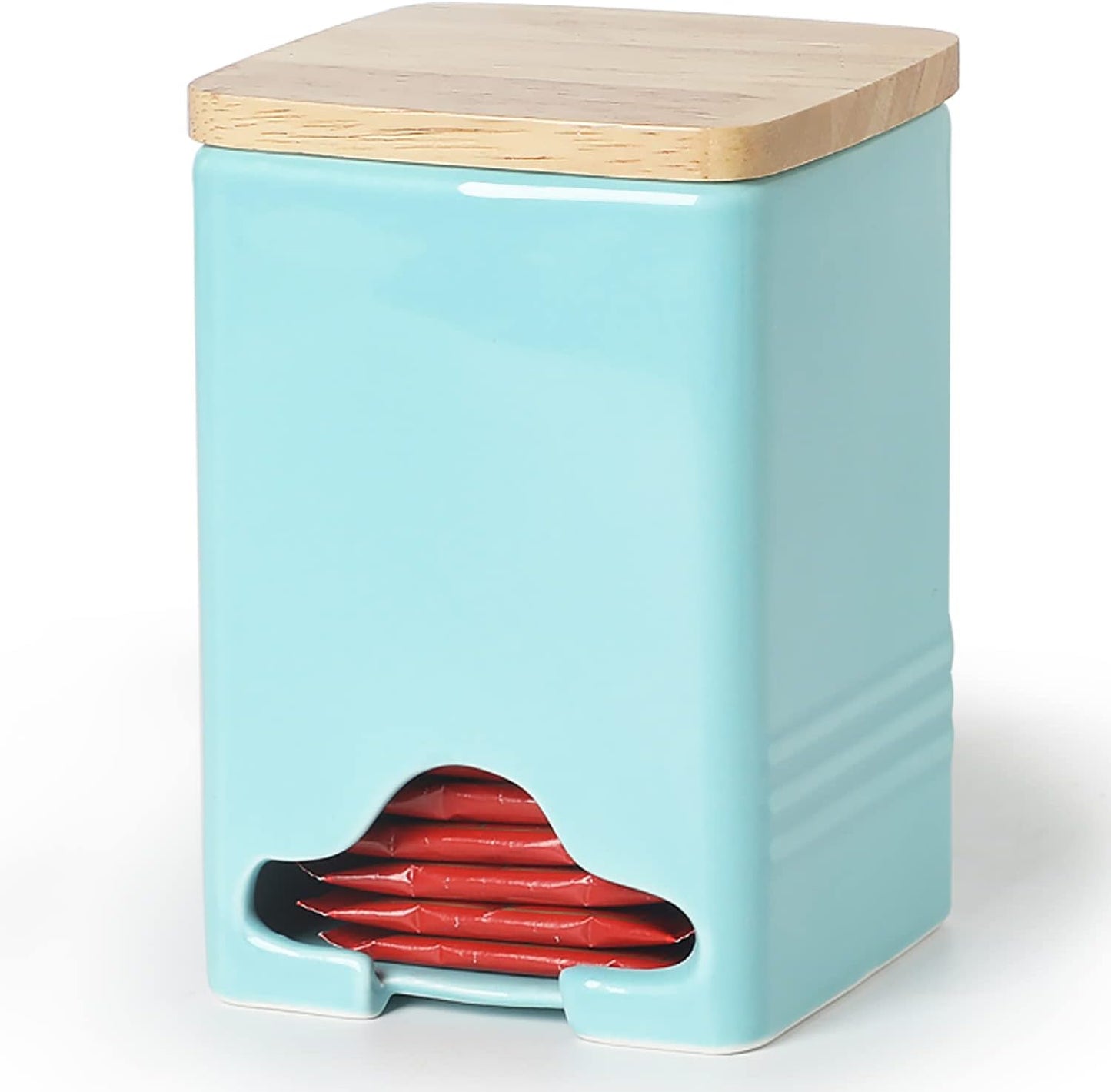 Ceramic Tea Bag Storage Organizer Caddy Holder with Lid (Turquoise)