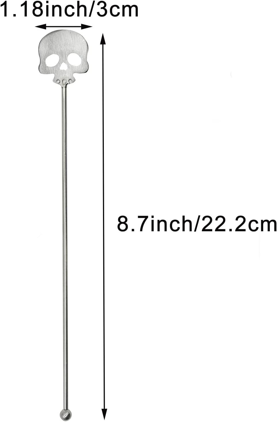 6Pcs Skull Swizzle Sticks 8.7inch Coffee Stirrers Reuseable 18/10(304) Stainless Steel Beverage Cocktail Stirrer for Bar Halloween Party Mixing Drinks