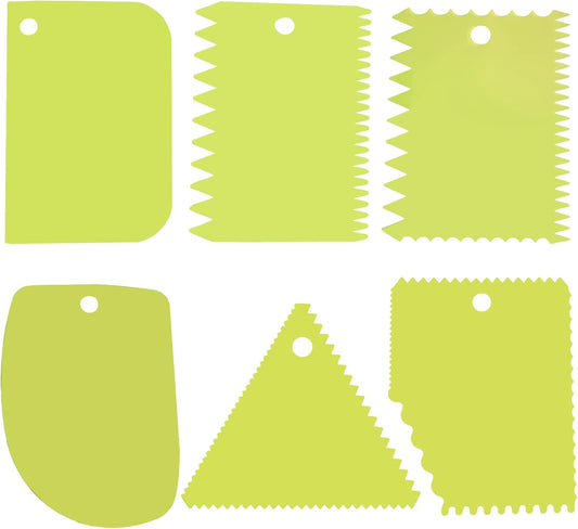 6pcs Cake Scraper Decorating Comb and Icing Smoother Reusable Bread Cream Pizza Cutter-Green