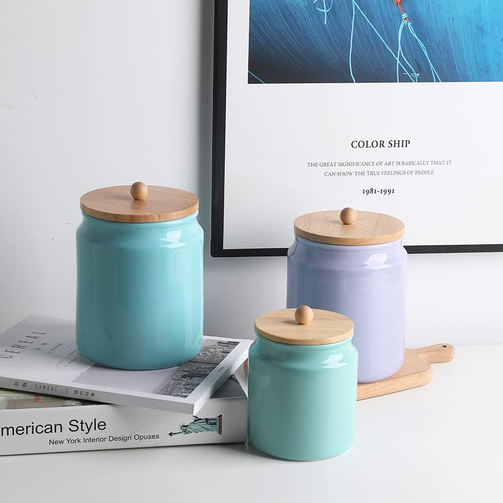 Sweejar Ceramic Kitchen Canisters, 58 FLOZ Porcelain Food Storage Jar with Airtight Seal Wooden Lid, Home Container Serving for Coffee Beans, Tea-leave, Sugar, Salt and More, Tool Bucket (White)