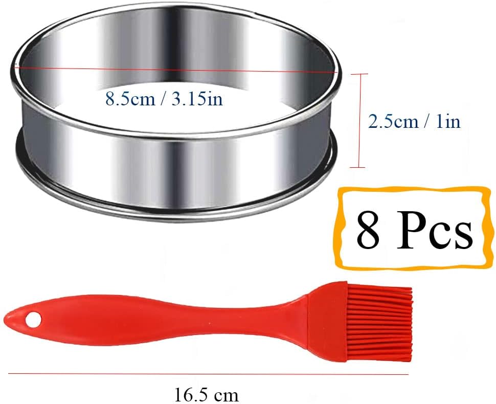 8 Pieces English Muffin Rings Crumpet Rings 3.15 Inch Stainless Steel Double Rolled Tart Ring Nonstick Metal Round Ring Mold for Kitchen Cooking Baking