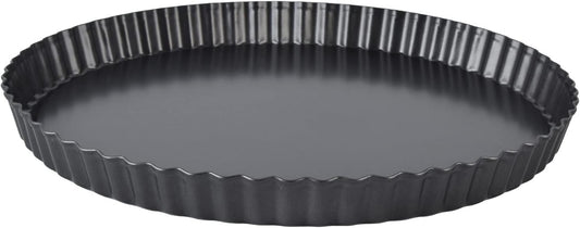 Fluted Tart Pan with Removable Bottom, Carbon Steel Round Tart Pan, Deep Baking Dish Pie Plate for Cakes Pies ([Thickened] 13-inch live bottom pie plate)