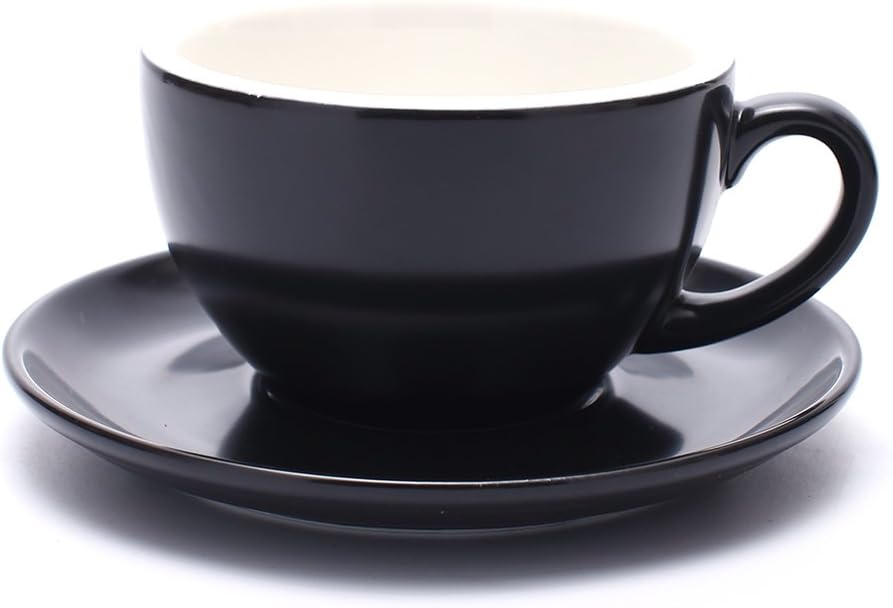 Ceramic Cup and Saucer Cappuccino Latte Art and Manual Brew Coffee (Matte Black, 8.5 oz)