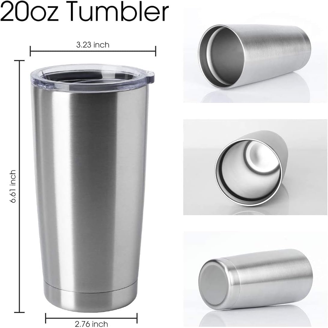 HASLE OUTFITTERS 20oz Tumblers Stainless Steel Mugs with Lid Double Wall Vacuum Insulated Coffee Cups for Cold & Hot Drinks (20oz-Stainless Steel, 12 Pack)