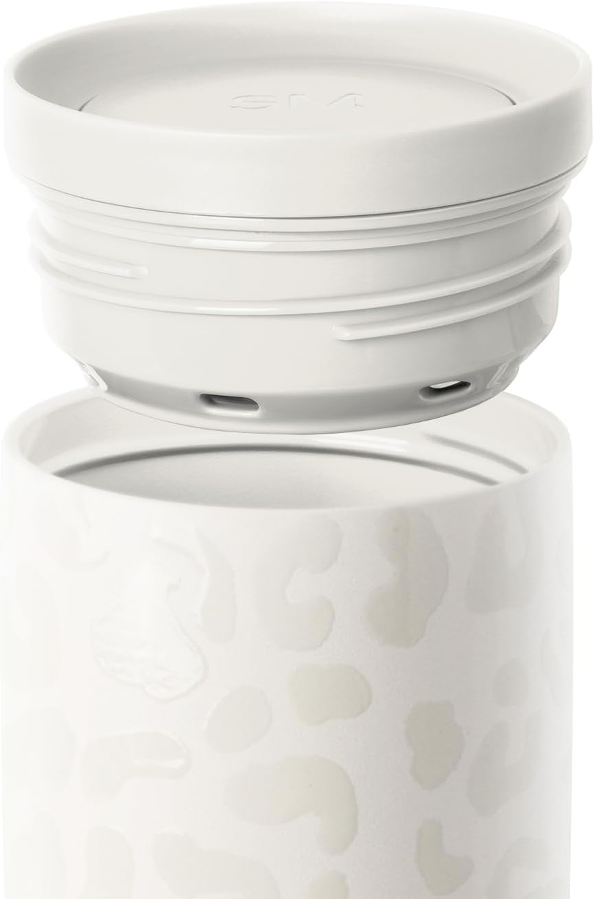 Simple Modern Travel Coffee Mug Tumbler with 360° Lid | Ceramic-Lined Insulated Stainless Steel Cold Brew Iced Coffee Cup Thermos | Gifts for Women Her Him | Voyager Signature | 16oz | Cream Leopard