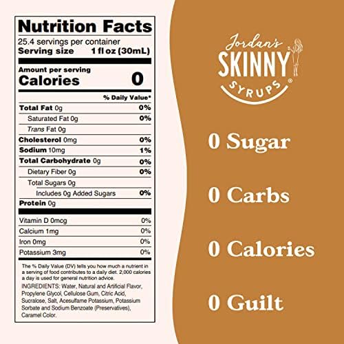Jordan's Skinny Syrups, Hazelnut Coffee Syrup, Sugar Free, 25.4 Ounces (Pack of 2), Zero Calorie Drink Flavoring & Mixes