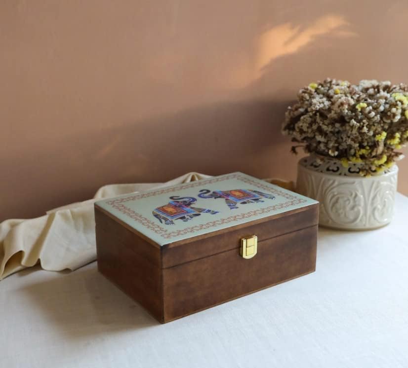 Octavius Gift's Select - Assorted Tea in Elephant Printed Wooden Box | 6 Flavors, 90 Tea Bags | Black & Green | Tea Gifts for Women & Men | Tea Variety Pack Gift Box