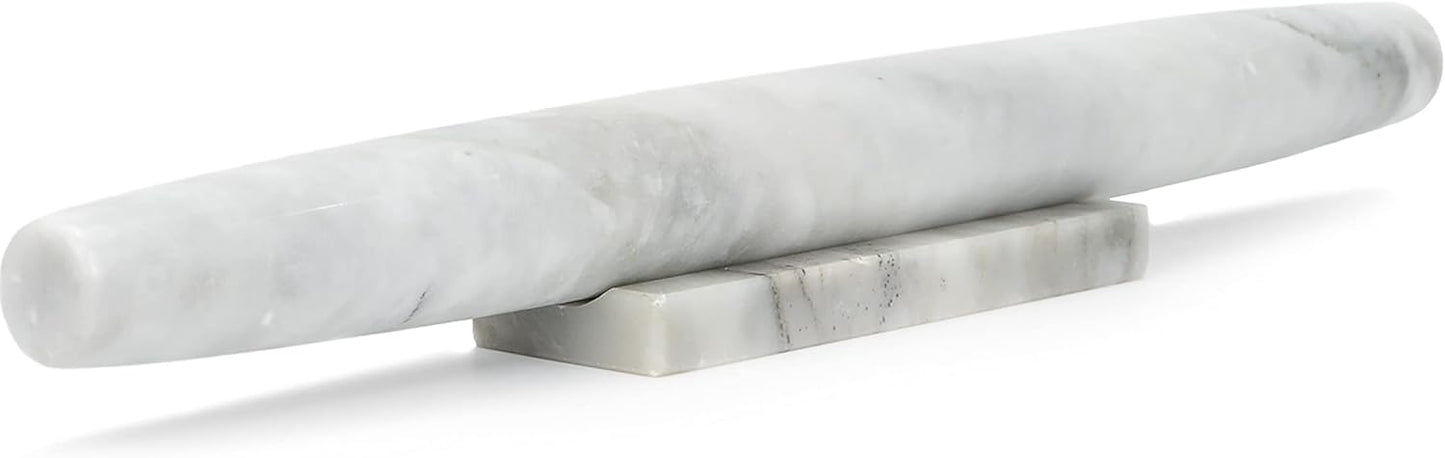 Marble Pastry Board and French Rolling Pin Set – 16” x 12” Chilling Slab + 16” Rolling Pin – Non-Slip Feet – Ideal for Baking, Cheese, Charcuterie, Gifts & Elegant Kitchen Display