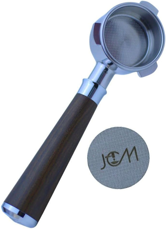 54mm Bottomless Portafilter 3 Ears Black Rosewood Handle Set– Fits Breville Barista Express, Bambino, Impress, Duo Temp Pro and Infuser – Includes 18g Filter Basket & 1.7mm Puck Screen