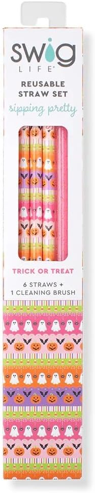 Swig Life Reusable Straws Trick or Treat Tall Straw Set & Cleaning Brush, Each Straw is 10.25 inch Long (Fits Swig Life 20oz, 22oz, and 32oz Tumblers)