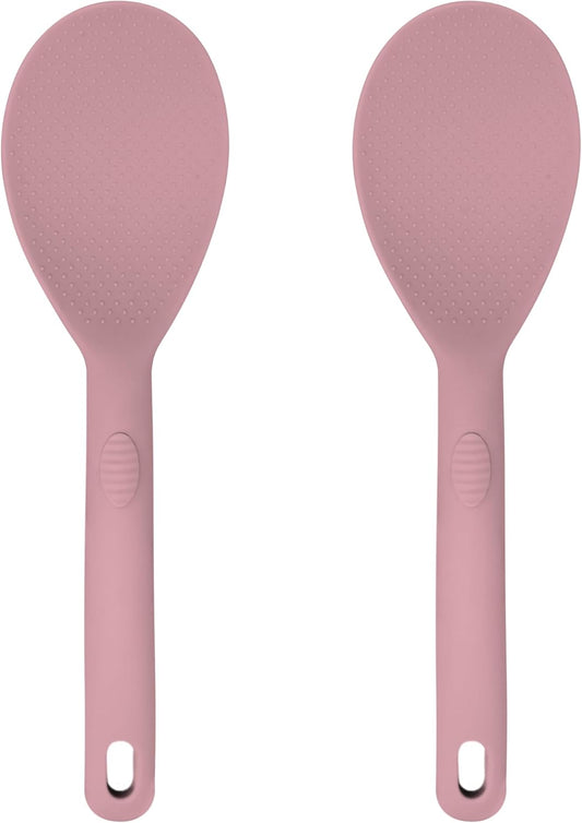 Silicone Rice Paddle Set – 2-Piece Set of Spoon Spatulas for Non-Stick Cookware – Kitchen Tools and Accessories with Comfortable Handles, Heat-Resistant Utensils for Cooking and Baking – Pastel Pink