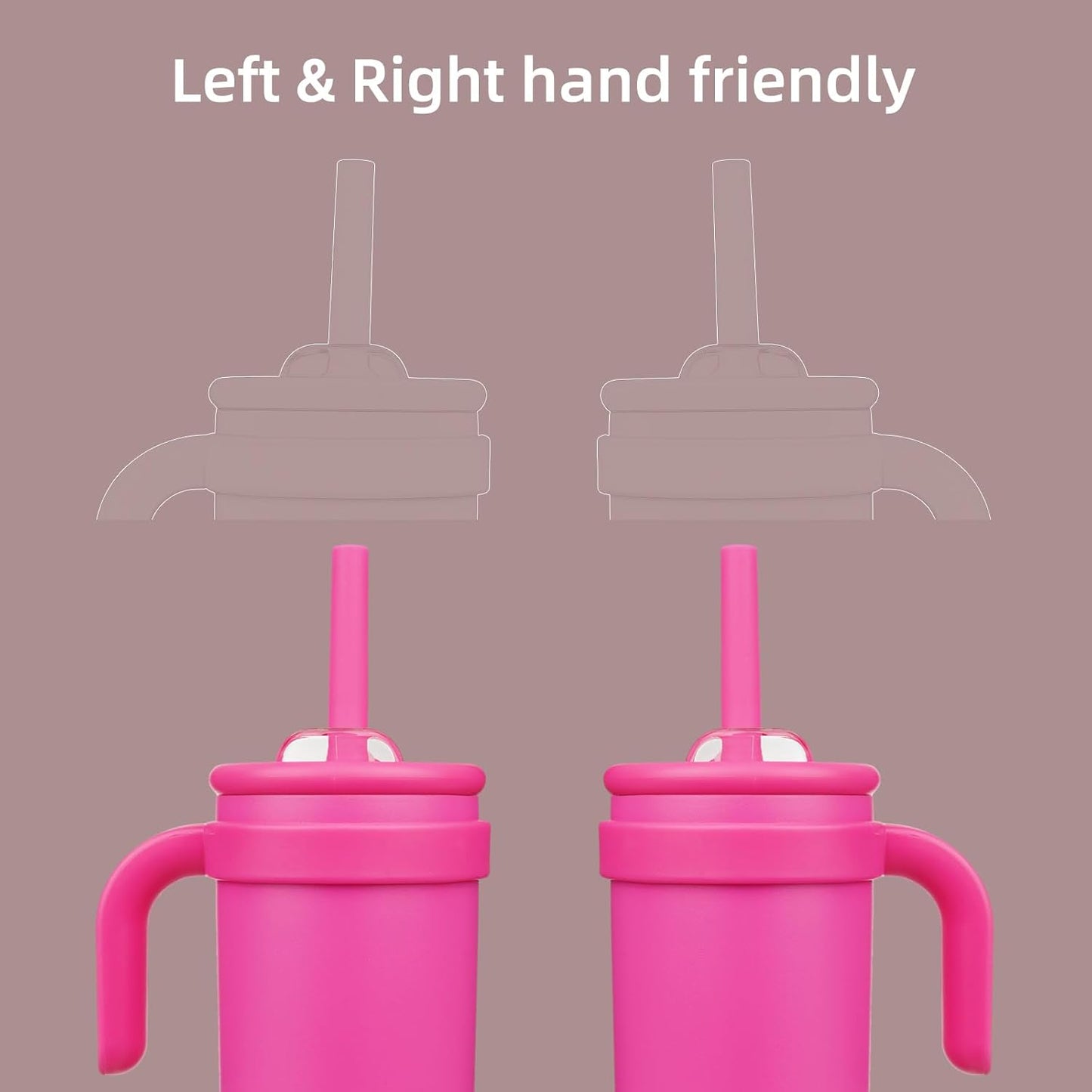 14 oz Tumbler with Side Handle, Insulated Water Bottle with Straw and 2 in 1 Lid, Stainless Steel Cup Travel Coffee Mug for Sports Office Gym,Fuchsia