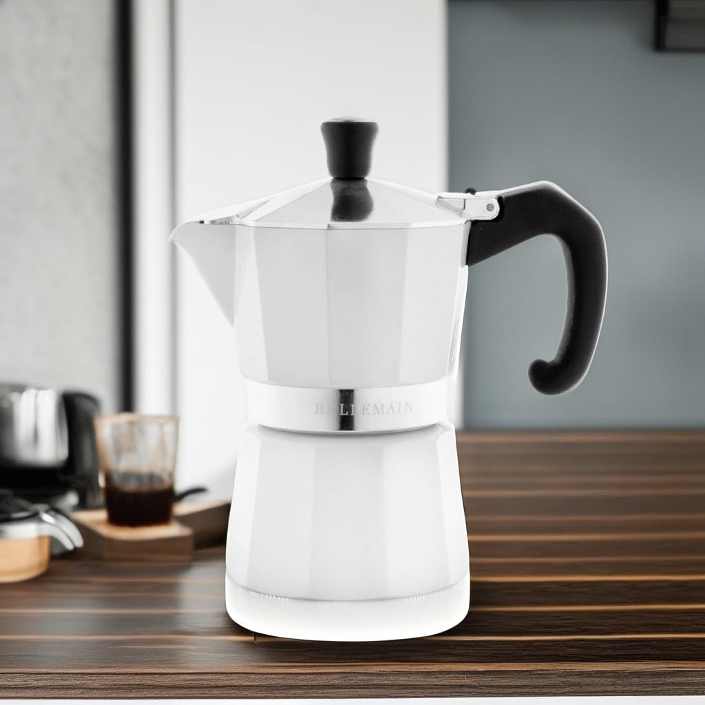 Bellemain Stovetop Espresso Maker Moka Pot (White, 3 Cup)