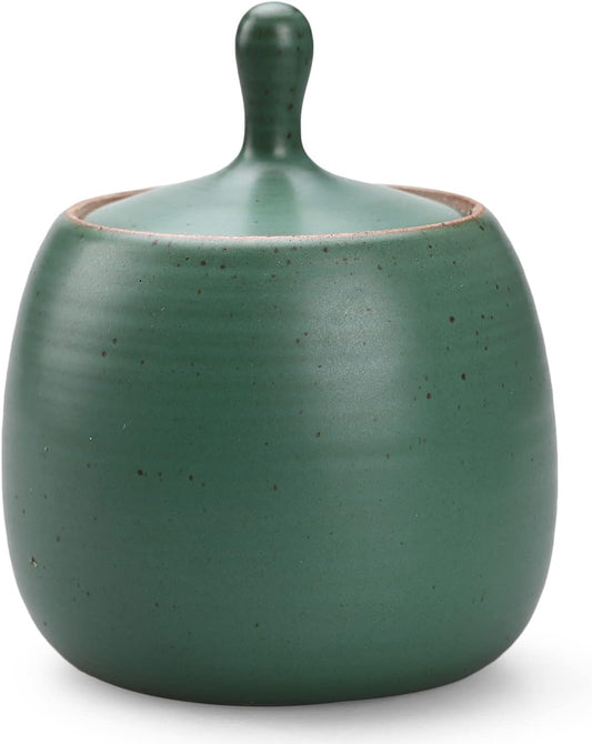 Retro Kitchen Canisters Ceramic Food Storage Jar Roud Shape with Silicone Airtight Lid for Tea, Coffee, Nuts, Herb, Spice, Sugar (Green)