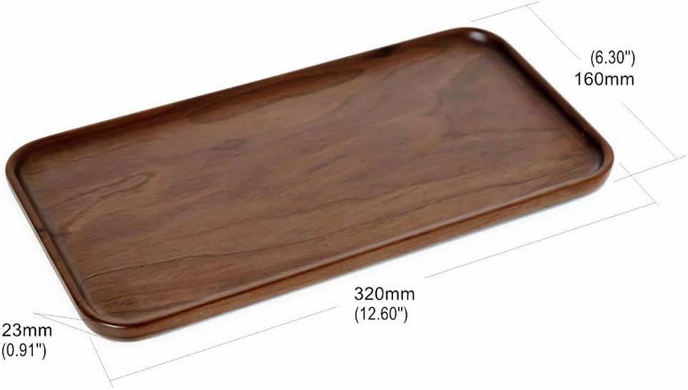 Rustic Walnut Wooden Tray Solid Wood Serving Tray Square Rectangle Platter Tea Tray Coffee Table Tray (Rectangle Small (12x6x0.9 inch))