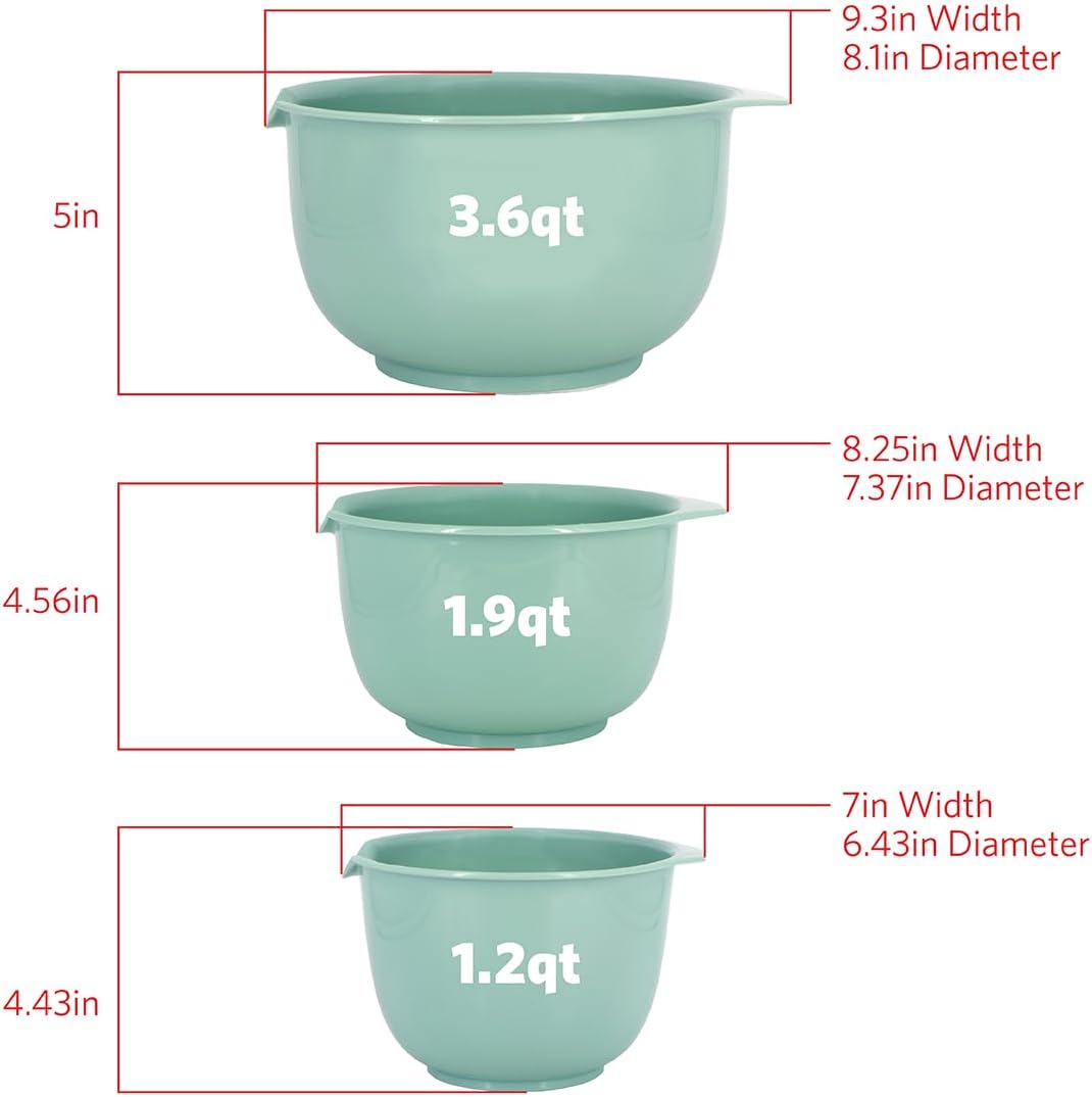 GLAD Mixing Bowls with Pour Spout, Set of 3 | Nesting Design Saves Space | Non-Slip, BPA Free, Dishwasher Safe Plastic | Kitchen Cooking and Baking Supplies, Sage Green