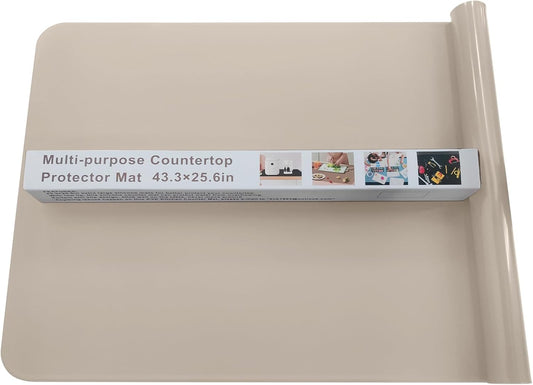 KVK 43.3×25.6in Silicone Mats for Kitchen Counter - Extra Large Silicone Mat Heat Resistant - Glossy Bottom Non Slip - Universal Painting Craft Resin Mat Table Countertop Protector, Camel