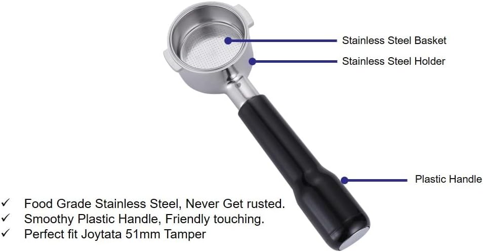 51mm Bottomless Portafilter Compatible with DeLonghi Espresso Machine ECP3420/ECP3630/ECP3120/EC260BK/EC265/EC155/EC702/BCO430 Stainless Steel Portafilter 2 Ear Filter Basket-Plastic