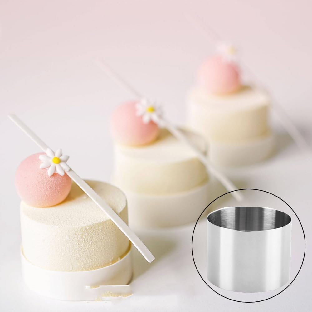 Round Cake Mold, Stainless Steel Mousse Tart Ring Cake Ring Tower Pie Cake Mold Baking Tools Including Pusher and Lifter Baking Accessories-8PCS, 2.9 x 2in