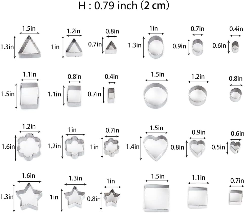 Mini Metal Cookie Cutters Set - 24 Pcs Clay Cutters/Mini Fruit Vegetable Cutters/Star Heart Round Flower Square Mini Cutters - Cookie Cutters for Kids Lunch/Mini Geometric Shapes Cookie Cutters