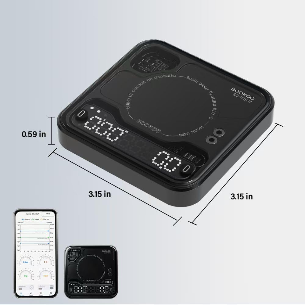 BOOKOO Coffee Scale with Storage Bag Esprosse Scale with Timer Mini Digtial Coffee Scale Rechargeable with Auto Mode Flow Rate Mode Scale for Coffee APP Bluetooth Connection Coffee Bean Scale