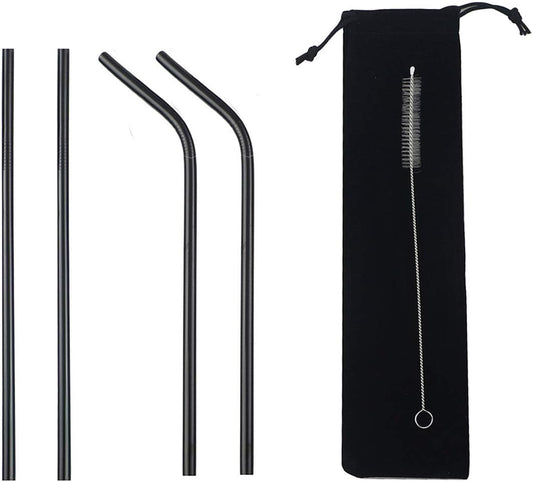 Gugrida Stainless Steel Straws 8.5" - 4 Pack (2 Straight, 2 Bent, 1 Brush) - Ultra Long, Eco-Friendly, Includes Cleaning Brush