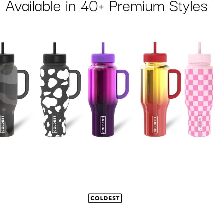 Coldest 40 oz Tumbler with Handle and Straw - 100% Leak Proof Insulated Tumbler with Lid and Straw (3 Lids) - Stainless Steel Tumblers for Women & Men - Cup Holder Friendly Base, 36 oz (Lilac Blue)