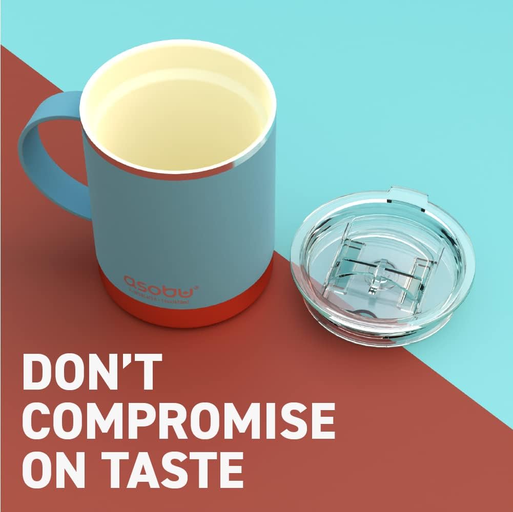 asobu Ultimate Ceramic Travel Mug, 12oz Insulated Stainless Steel Coffee Cup with Handle & Splash-Resistant Lid, Ceramic Lined for Pure Taste, BPA-Free, Double-Wall Vacuum for Hot Drinks