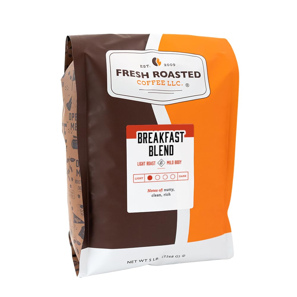 Fresh Roasted Coffee, Breakfast Blend, 5 lb (80 oz), Light Roast, Kosher, Ground