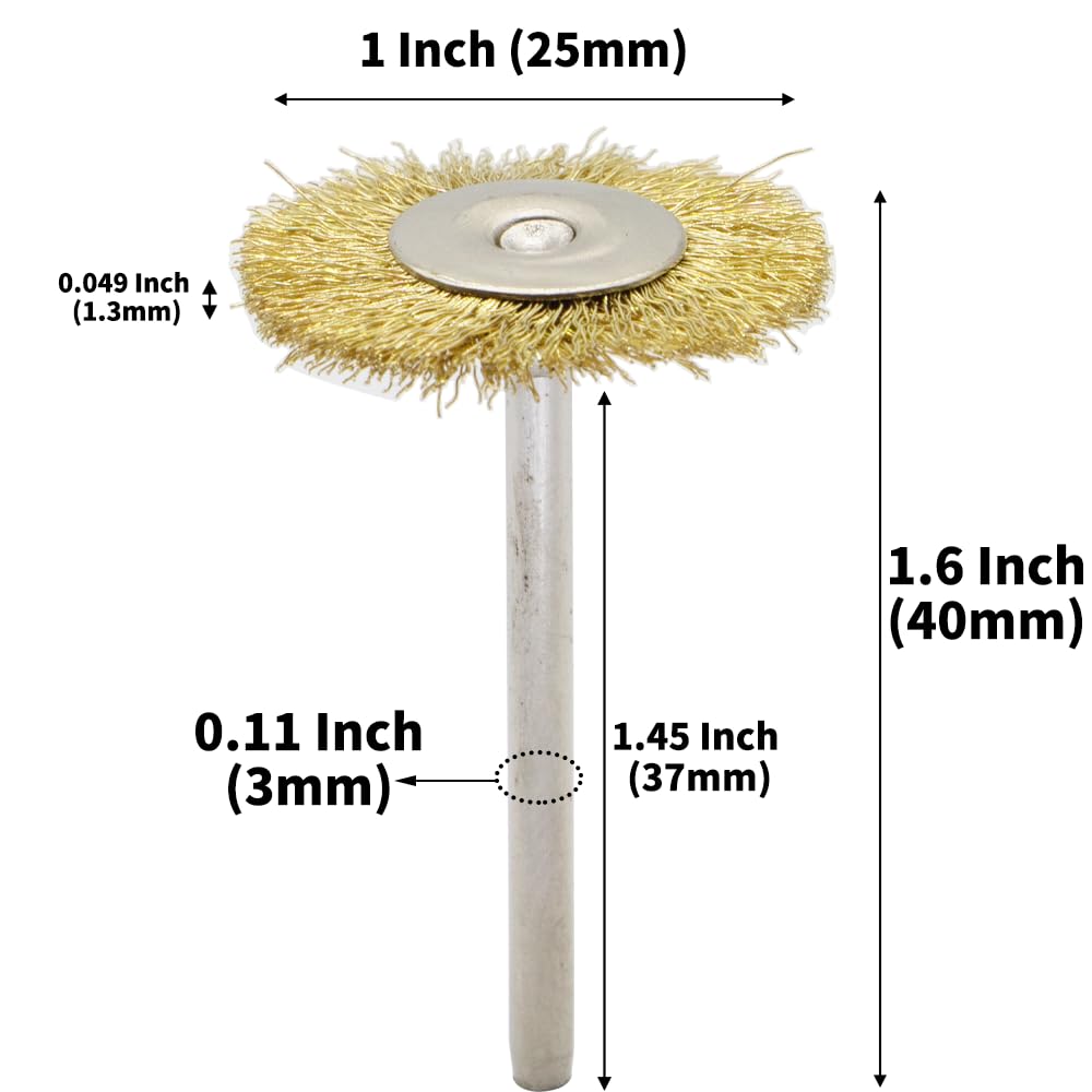 45-Piece Brass Wire Brush Set - Metal Rust Removal, Polishing, Cleaning - 1/8″ (3mm) Shaft - Removes Burrs, Dust, and Oxide Layer - Handles Rough Surfaces - Rotary Tool Accessories