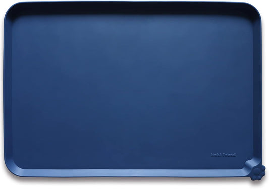 Hoki Found XX-Large Silicone Pet Food Mats - Non-Slip Dog & Cat Bowl Placemats - Waterproof Feeding Mats - Ink Indigo