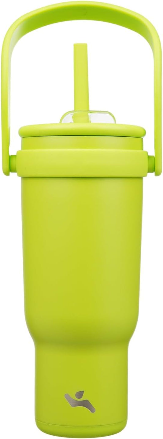 40 oz Tumbler with Side Handle, Insulated Water Bottle with Straw and 2 in 1 Lid, Stainless Steel Cup Travel Coffee Mug for Sports Office Gym,Green