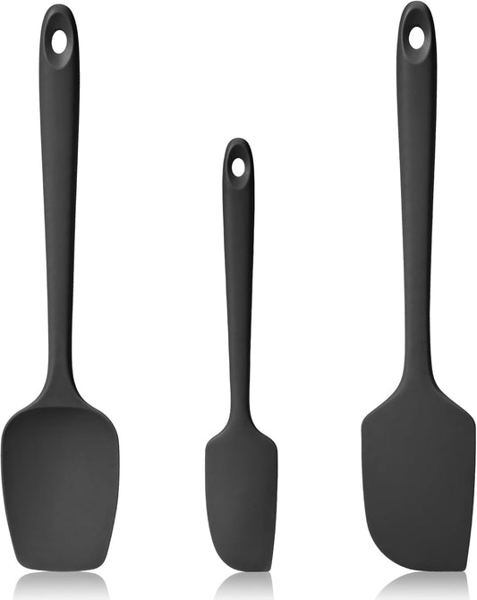 600ºF Heat Resistant Spatulas, High Heat Food Safe Semless Kitchen Silicone Scraper Set for Cooking Baking Mixing Scraping Stirring Nonstick Cookware Pan Bowl (3Pcs,Black)