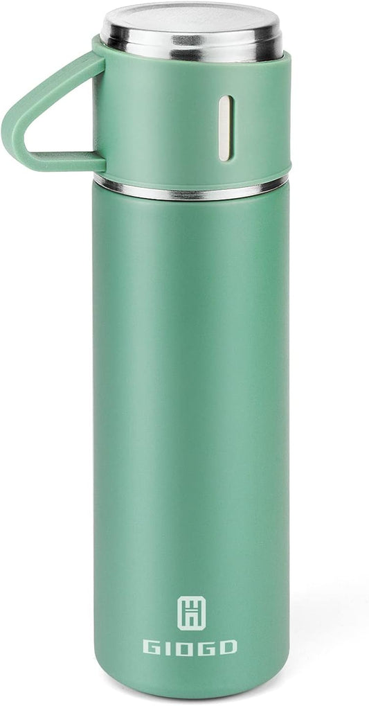 Stainless Steel Thermo 500ml/16.9oz Vacuum Insulated Bottle with Cup for Coffee Hot drink and Cold drink water flask.(Green,Single)