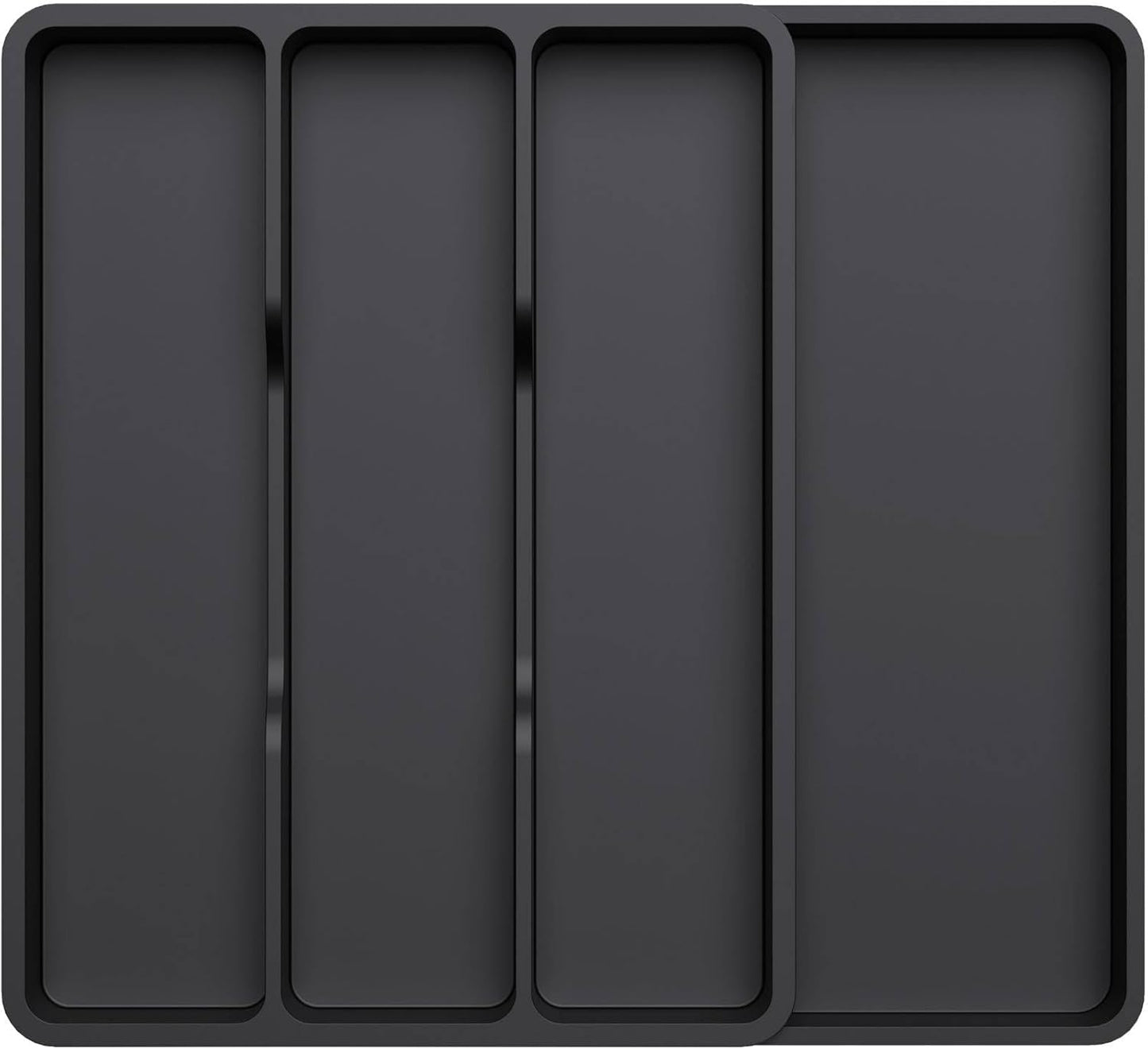 Lifewit Utensil Drawer Organizer, Expendable Cooking Silverware Tray for Kitchen Drawer, Adjustable Cutlery Flatware Holder, Plastic Spatula Tools and Gadgets Storage Divider, 4 Compartments, Black