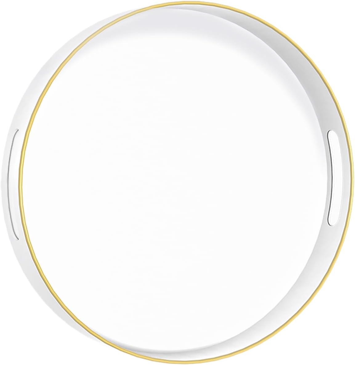 MAONAME White Decorative Tray for Coffee Table, Modern Round Serving Tray with Handles, 13" Plastic Tea Trays for Ottoman, Bathroom Decor