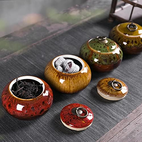 Ceramic Storage Jars, Exquisite Glaze Food Canisters for Kitchen Spice Storage,Tea Caddy Storage,Coffee Jar,Condiment Jar with Seald Lid (Red B)