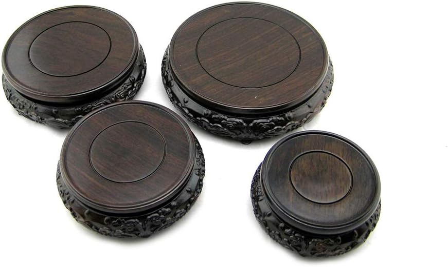 GOLDY&WENDY Oriental Luxury Round Elm Solid Wood Vase Display Stands Pedestal Base, Bat Pattern 3.15 in Diameter