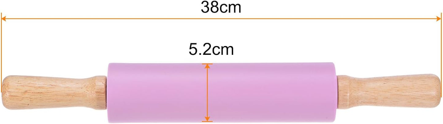 HARFINGTON Silicone Rolling Pins for Baking 14.96 Inch Non-Stick Silicone Surface Wooden Handle Rolling Pin Small Roller Playdough Rolling Pins for Fondant Kitchen Dough Pizza, Purple