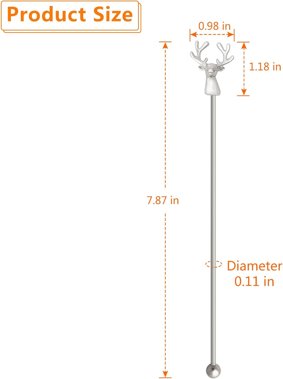 Swizzle Sticks,5 Pcs Stainless Steel Reusable Deer Head Shape Cocktail Stirrer Coffee Beverage Stir Sticks for Cocktail, Whiskey, Hot Cocoa, Creamer (Silver)