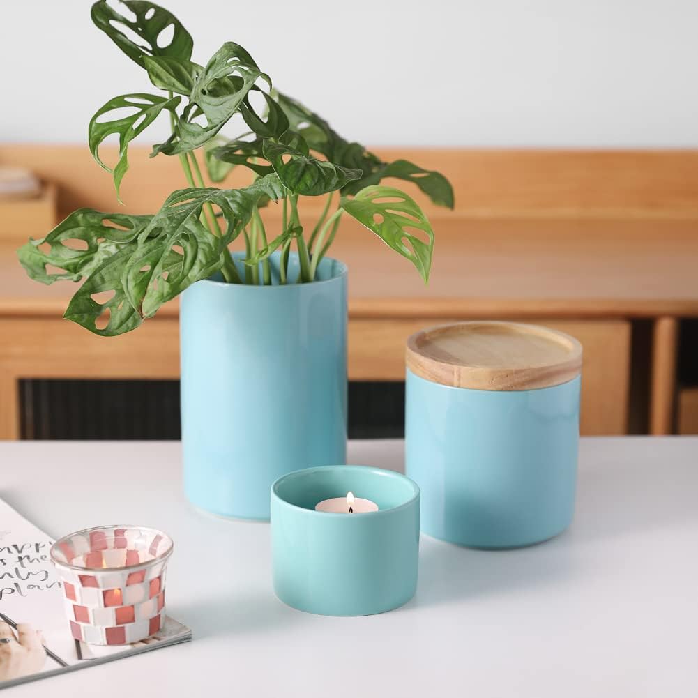 Sweejar Kitchen Canisters Ceramic Food Storage Jar, Stackable Containers with Airtight Seal Wooden Lid for Serving Ground Coffee, Tea, Sugar, Spice and More - 5 Fl Oz(White)